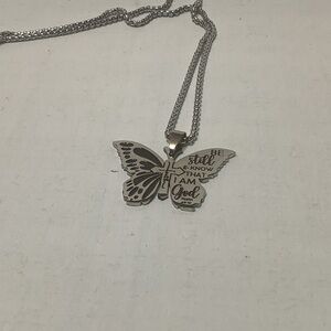 Stainless Steel BE STILL & KNOW THAT I AM GOD Butterfly Pendant Necklace.